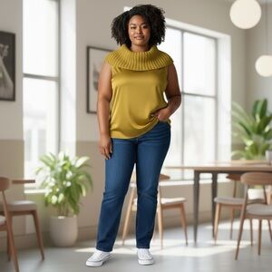 6th & Lane Chartreuse Mustard Yellow Sleeveless Knit and Satin Top Size 24